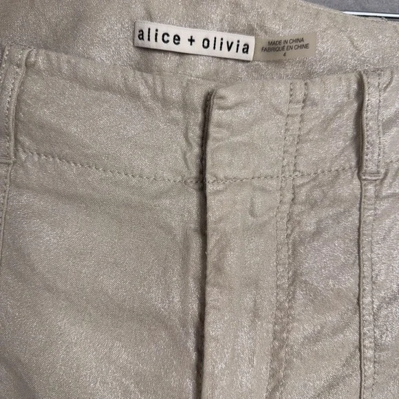 Alice + Olivia Pants Womens 4 Cargo Cropped Shimmer Coated Linen Blend Stretch - Picture 4 of 13